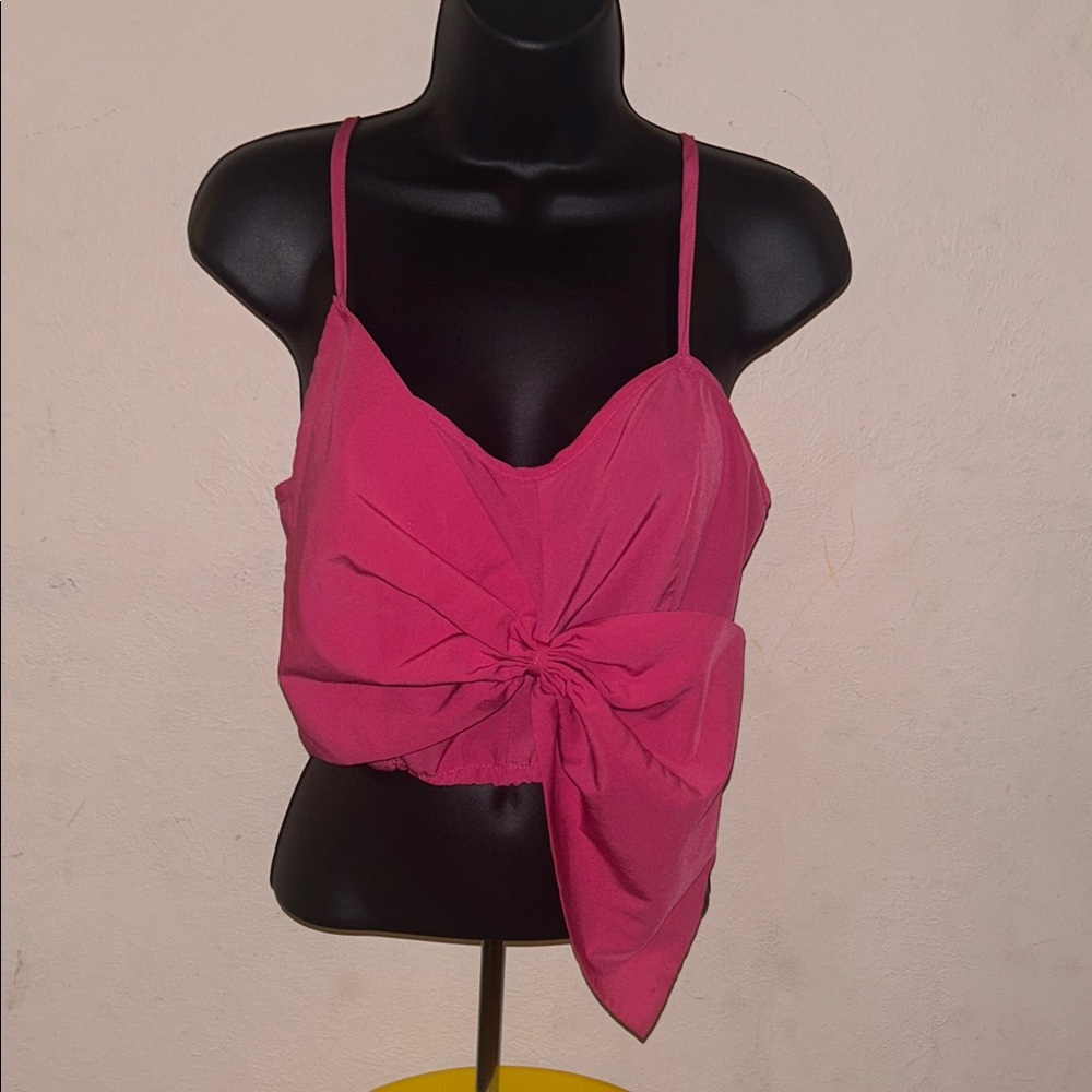 Pink Bow Spaghetti Strap Crop Top